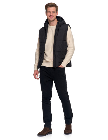 Odzież wierzchnia - Męska kamizelka pikowana z kapturem bezrękawnik CZARNY - produkt 10