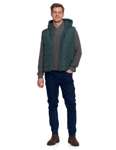 Odzież wierzchnia - Męska kamizelka pikowana z kapturem bezrękawnik CIEMNY ZIELONY - produkt 9