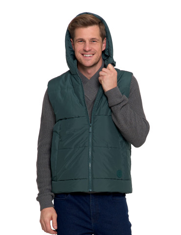 Odzież wierzchnia - Męska kamizelka pikowana z kapturem bezrękawnik CIEMNY ZIELONY - produkt 8