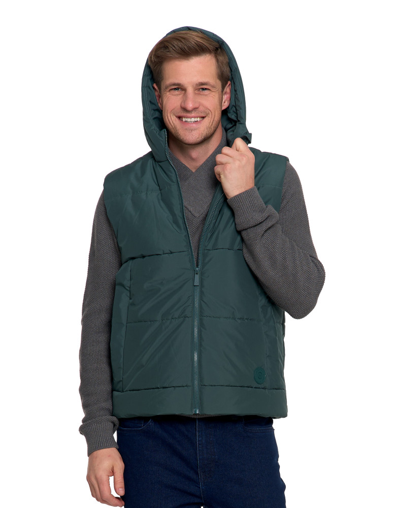 Odzież wierzchnia - Męska kamizelka pikowana z kapturem bezrękawnik CIEMNY ZIELONY - produkt moraj.pl 8