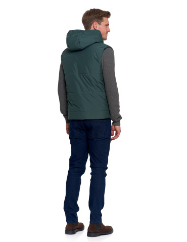 Odzież wierzchnia - Męska kamizelka pikowana z kapturem bezrękawnik CIEMNY ZIELONY - produkt 12