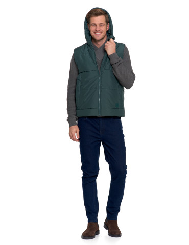 Odzież wierzchnia - Męska kamizelka pikowana z kapturem bezrękawnik CIEMNY ZIELONY - produkt 14
