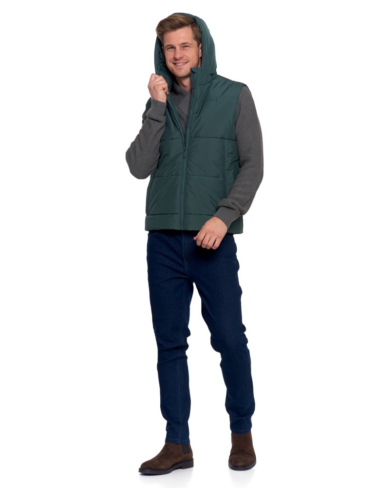 Odzież wierzchnia - Męska kamizelka pikowana z kapturem bezrękawnik CIEMNY ZIELONY - produkt moraj.pl 15