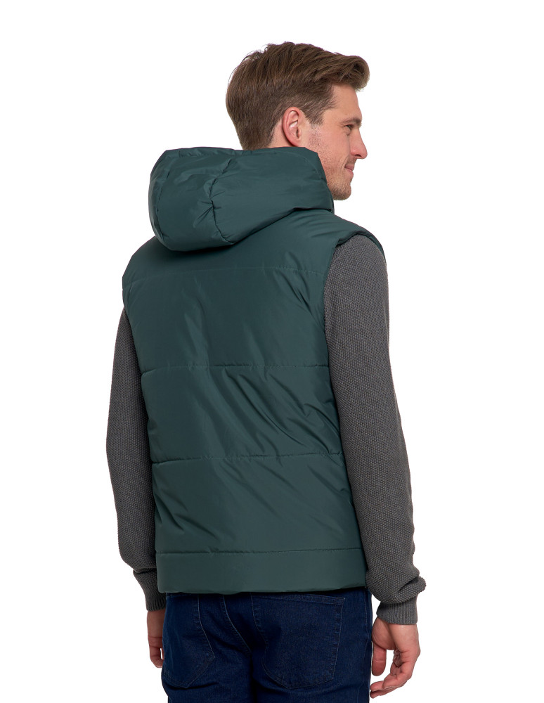 Odzież wierzchnia - Męska kamizelka pikowana z kapturem bezrękawnik CIEMNY ZIELONY - produkt moraj.pl 3