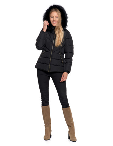 Odzież wierzchnia - Damska kurtka pikowana z futerkiem CZARNY - produkt 15