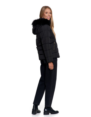 Odzież wierzchnia - Damska kurtka pikowana z futerkiem CZARNY - produkt 13