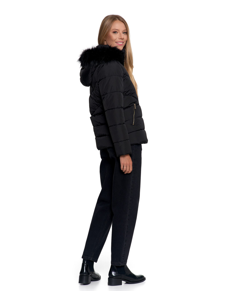 Odzież wierzchnia - Damska kurtka pikowana z futerkiem CZARNY - produkt moraj.pl 13