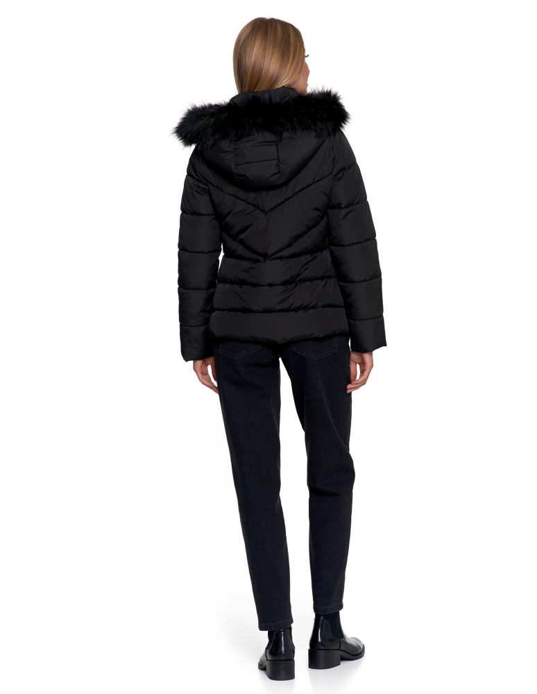 Odzież wierzchnia - Damska kurtka pikowana z futerkiem CZARNY - produkt moraj.pl 12