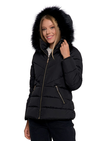 Odzież wierzchnia - Damska kurtka pikowana z futerkiem CZARNY - produkt 11