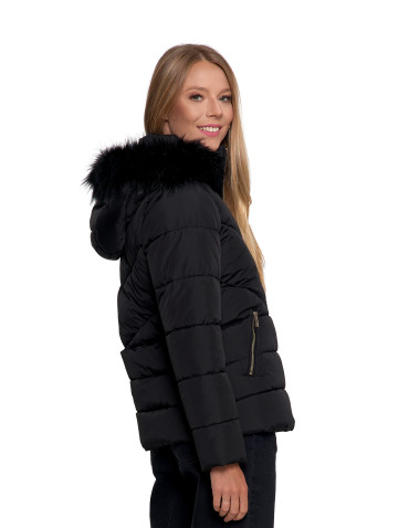 Odzież wierzchnia - Damska kurtka pikowana z futerkiem CZARNY - produkt 9