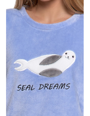 Długi rękaw - Piżama damska ciepła z długim rękawem NIEBIESKI - produkt 4