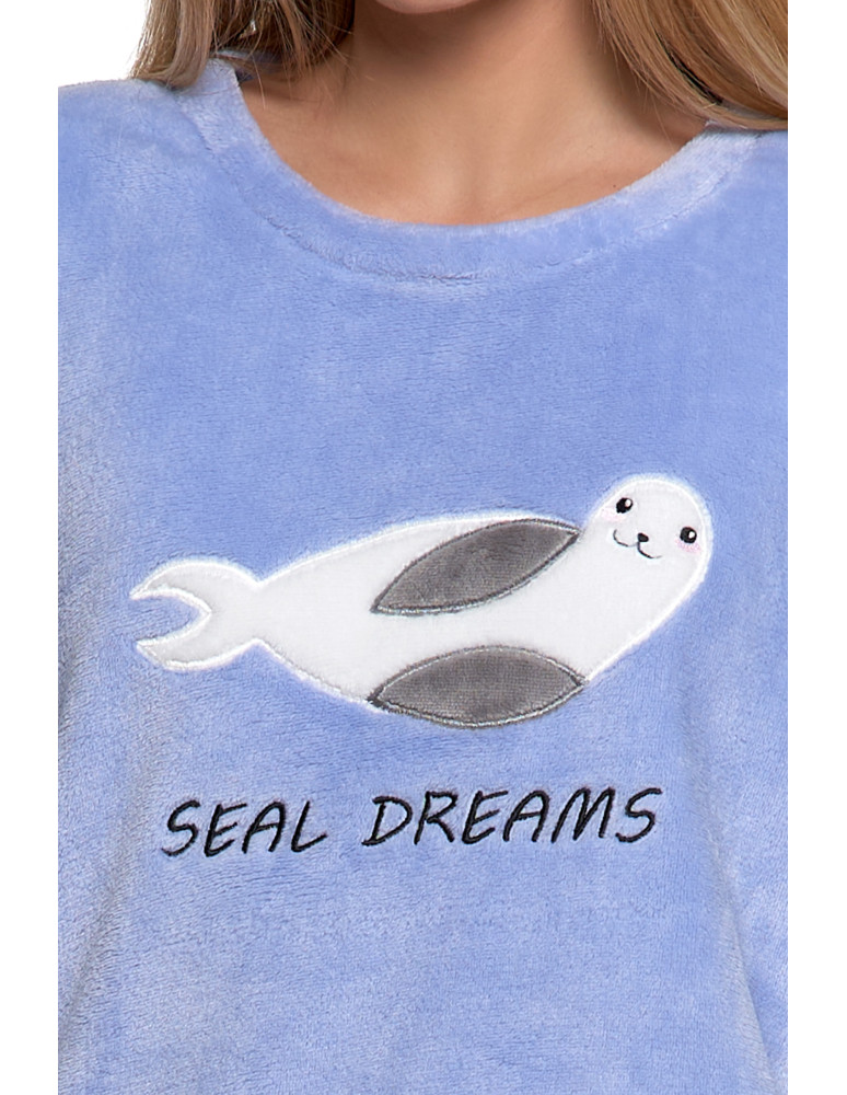 Długi rękaw - Piżama damska ciepła z długim rękawem NIEBIESKI  - produkt moraj.pl 4