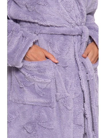 SZLAFROKI - Ciepły szlafrok damski do kolan z wiązaniem FIOLETOWY - produkt 4