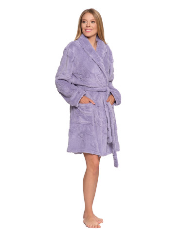 SZLAFROKI - Ciepły szlafrok damski do kolan z wiązaniem FIOLETOWY - produkt 7