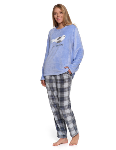 Długi rękaw - Piżama damska ciepła z długim rękawem NIEBIESKI - produkt 6