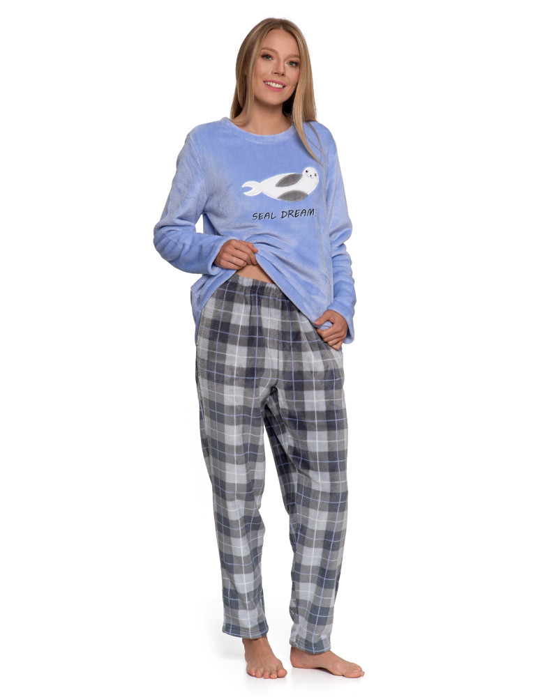 Długi rękaw - Piżama damska ciepła z długim rękawem NIEBIESKI  - produkt moraj.pl 3