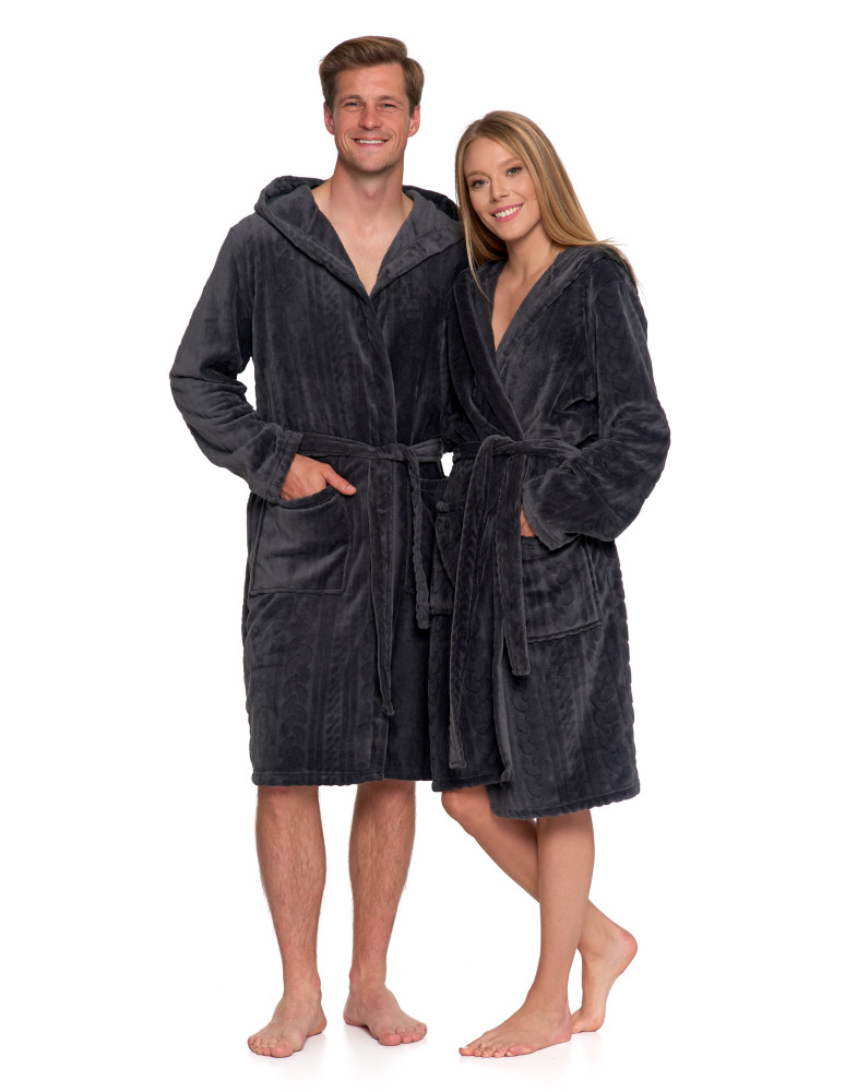 Piżamy - Ciepły szlafrok unisex z kapturem GRAFIT  - produkt moraj.pl 2