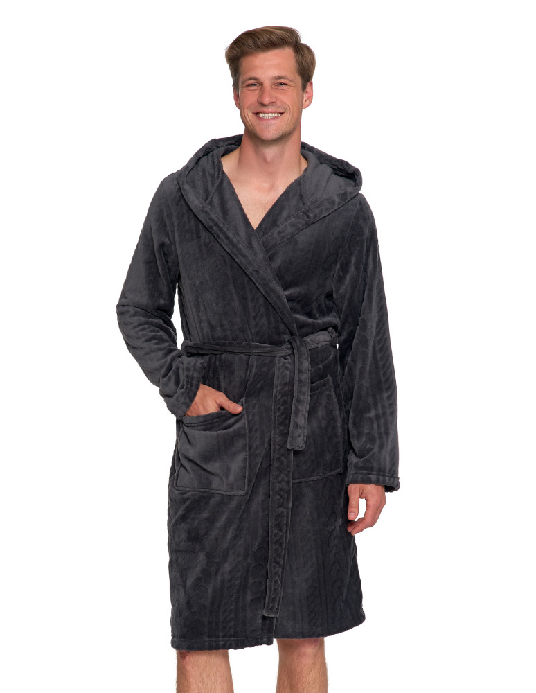 Piżamy - Ciepły szlafrok unisex z kapturem GRAFIT  - produkt moraj.pl 7