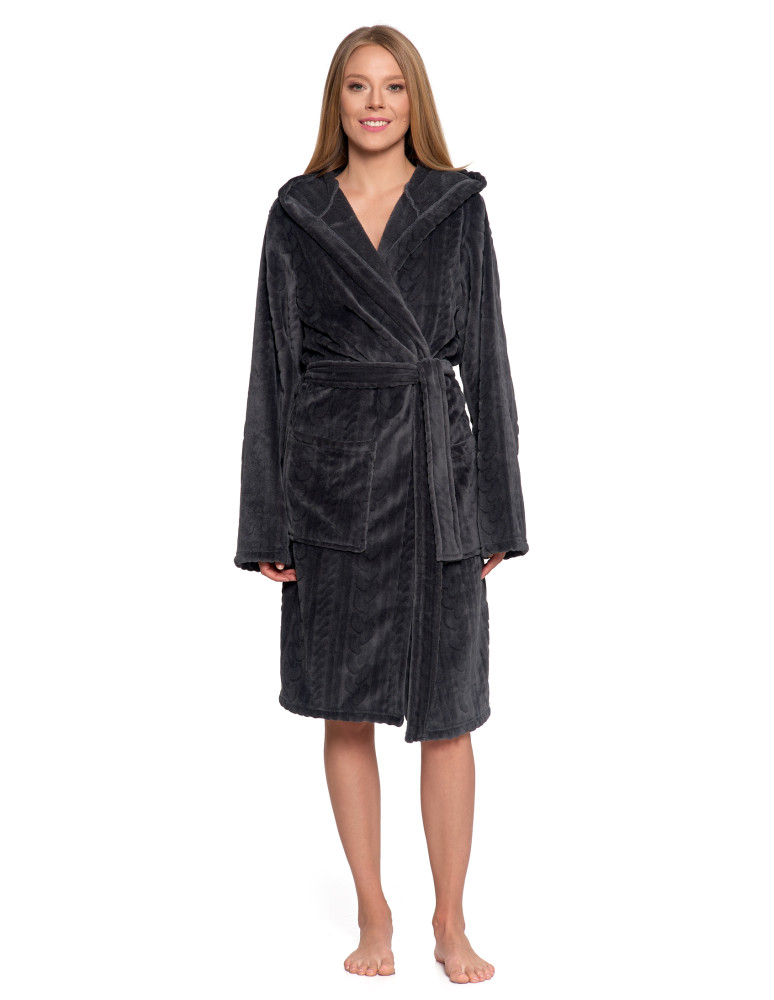 Piżamy - Ciepły szlafrok unisex z kapturem GRAFIT  - produkt moraj.pl 11