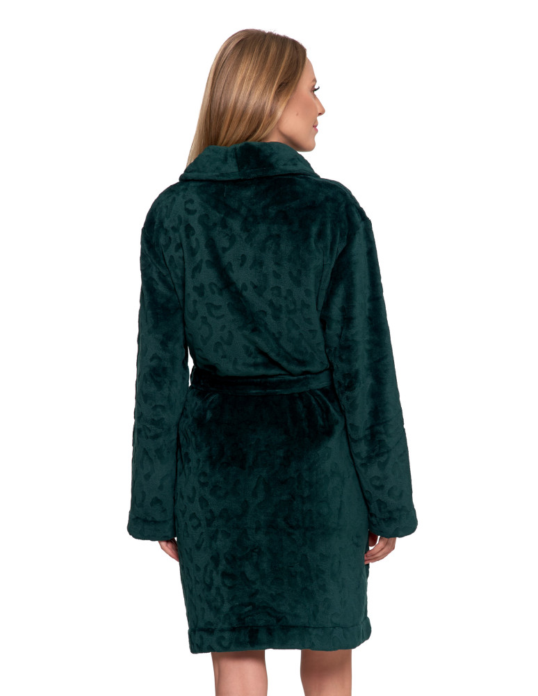 SZLAFROKI - Szlafrok ciepły damski z wiązaniem bez kaptura ZIELONY - produkt moraj.pl 2