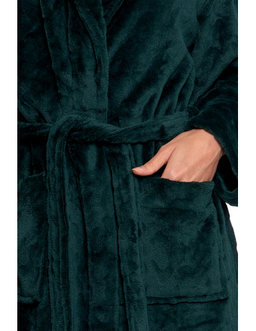 SZLAFROKI - Szlafrok ciepły damski z wiązaniem bez kaptura ZIELONY - produkt 4