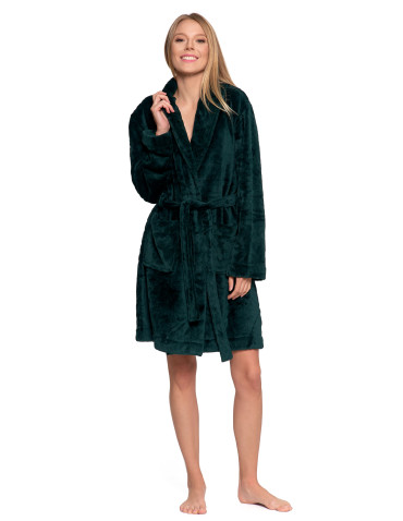 SZLAFROKI - Szlafrok ciepły damski z wiązaniem bez kaptura ZIELONY - produkt 5