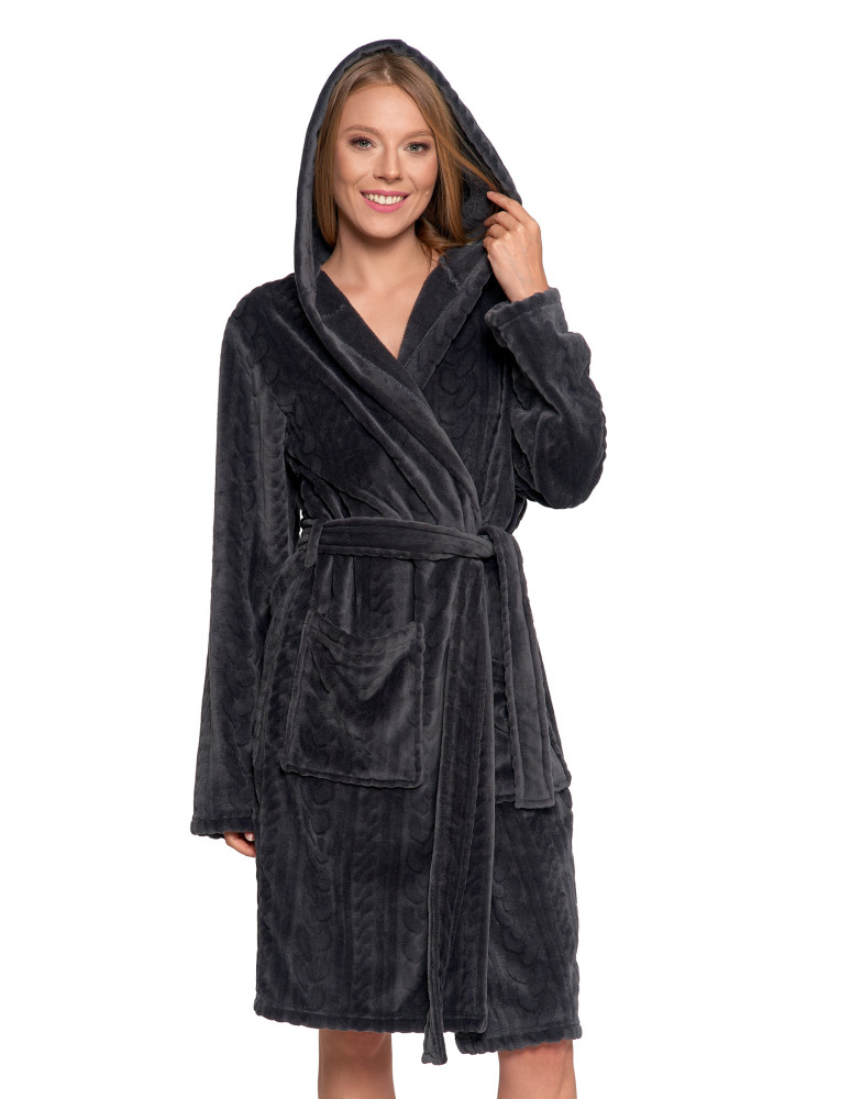 Piżamy - Ciepły szlafrok unisex z kapturem GRAFIT  - produkt moraj.pl 6