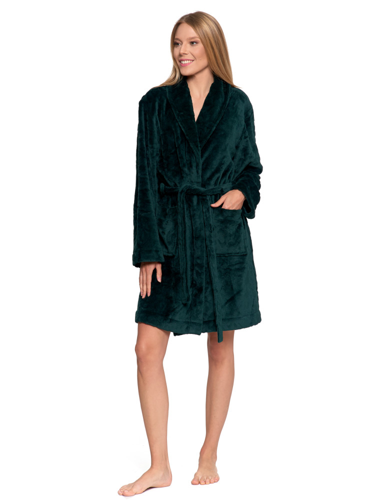 SZLAFROKI - Szlafrok ciepły damski z wiązaniem bez kaptura ZIELONY - produkt moraj.pl 9