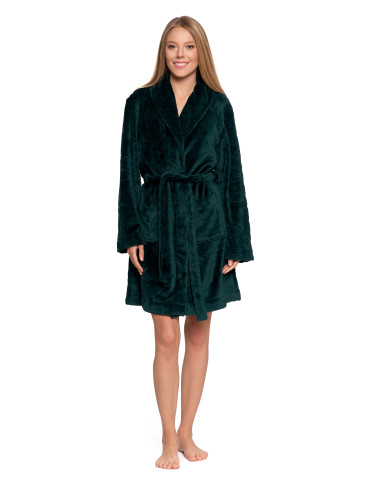 SZLAFROKI - Szlafrok ciepły damski z wiązaniem bez kaptura ZIELONY - produkt 8