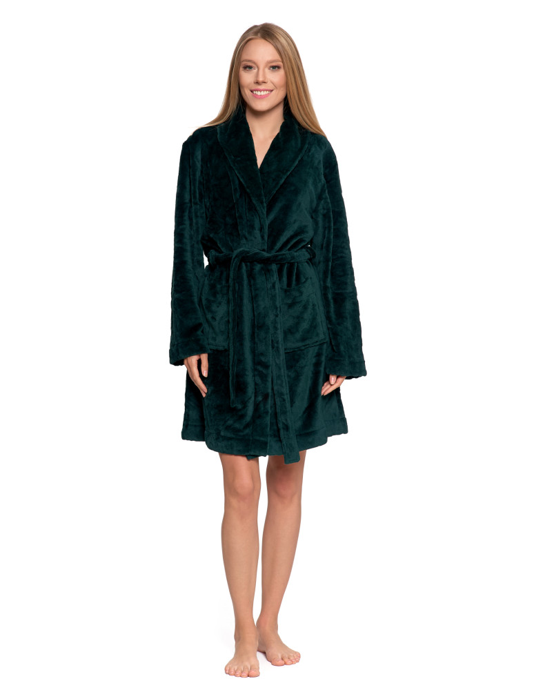 SZLAFROKI - Szlafrok ciepły damski z wiązaniem bez kaptura ZIELONY - produkt moraj.pl 8