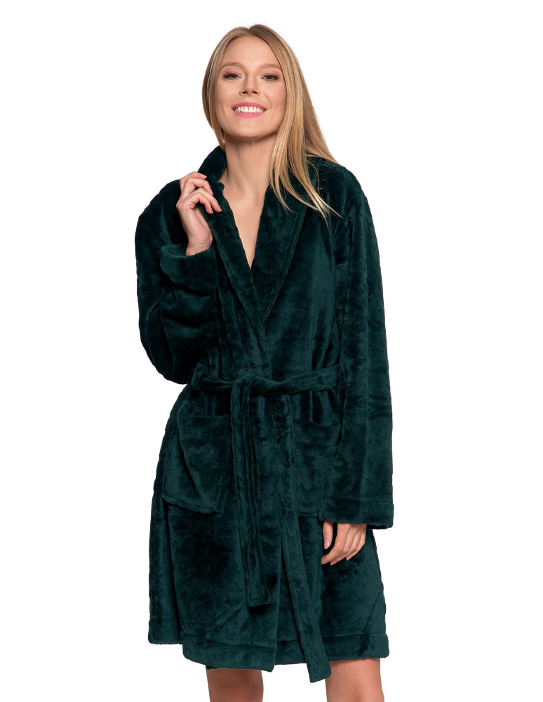 SZLAFROKI - Szlafrok ciepły damski z wiązaniem bez kaptura ZIELONY - produkt moraj.pl 7