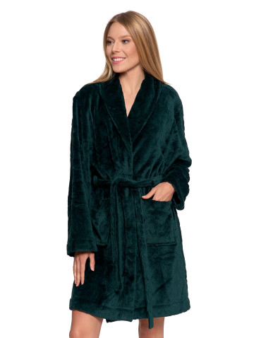 SZLAFROKI - Szlafrok ciepły damski z wiązaniem bez kaptura ZIELONY - produkt 6