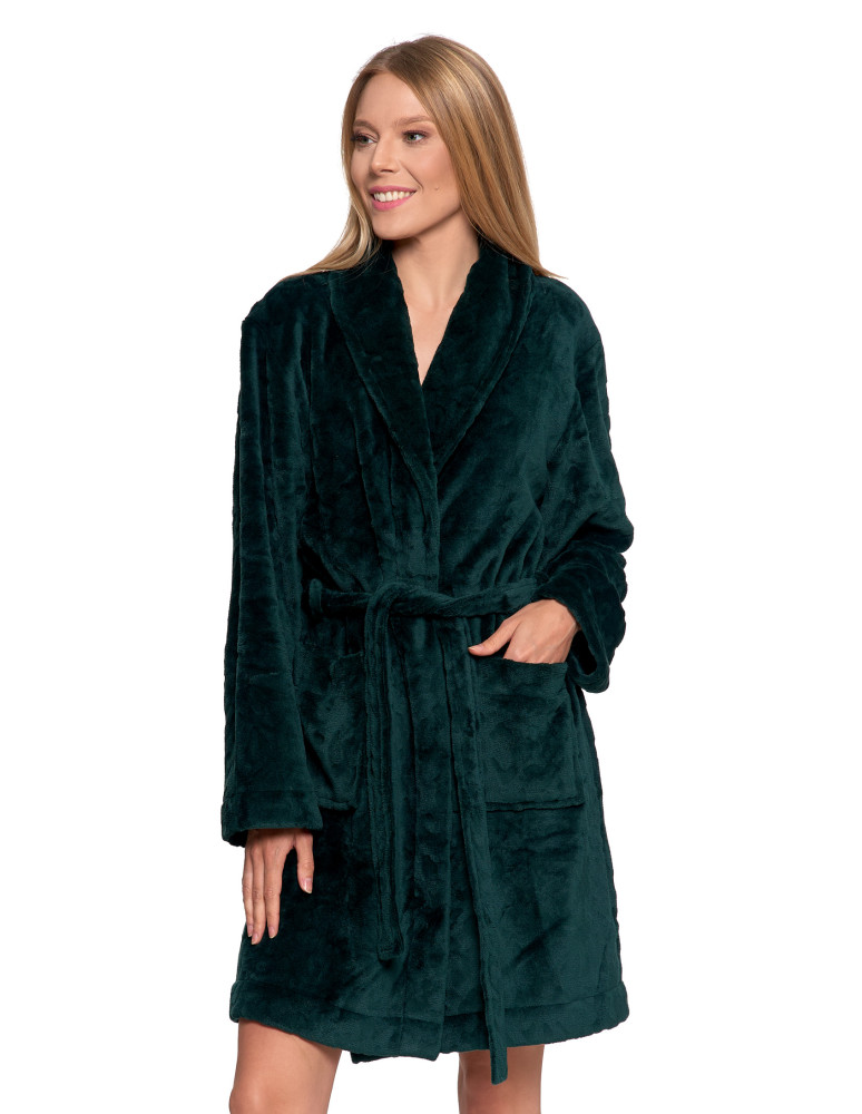 SZLAFROKI - Szlafrok ciepły damski z wiązaniem bez kaptura ZIELONY - produkt moraj.pl 6