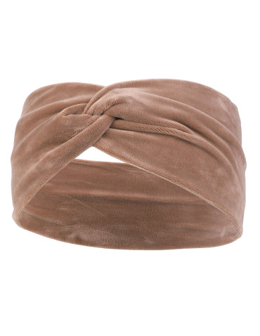 Czapki - Opaska na uszy welurowa damska BEŻOWY - produkt 1