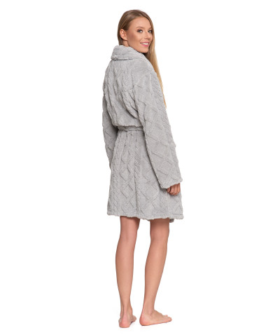 SZLAFROKI - Ciepły szlafrok damski do kolan z wiązaniem SZARY - produkt 12