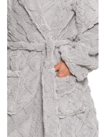 SZLAFROKI - Ciepły szlafrok damski do kolan z wiązaniem SZARY - produkt 3