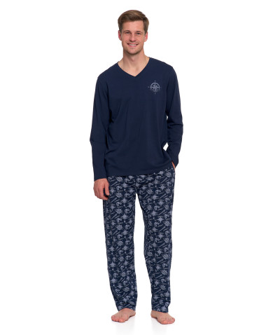 Piżama męska bawełniana z nadrukiem kompasu