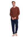 Piżama męska bawełniana długi rękaw z naszywką BRĄZOWY