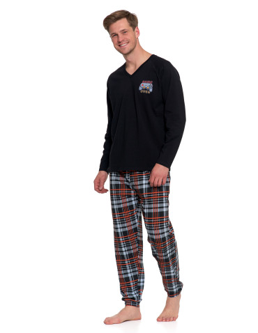 PIŻAMY - Piżama męska bawełniana z długim rękawem i nadrukiem CZARNY - produkt 6