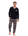 Piżama męska bawełniana z długim rękawem i nadrukiem CZARNY
