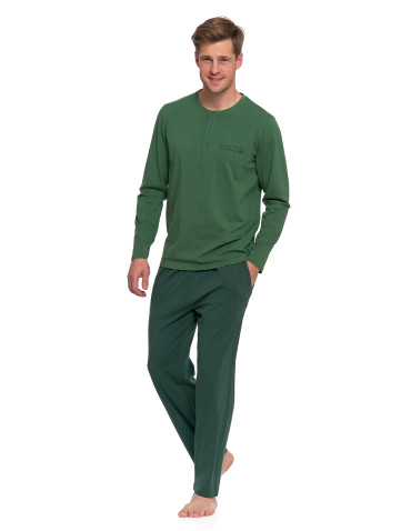 Długi rękaw - Piżama męska rozpinana bawełniana z długim rękawem ZIELONY - produkt 6