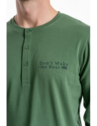 Długi rękaw - Piżama męska rozpinana bawełniana z długim rękawem ZIELONY - produkt 4