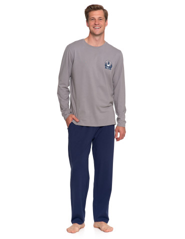 Piżama męska z długim rękawem i spodniami z bawełny