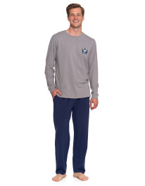 Piżama męska z długim rękawem i spodniami z bawełny