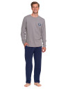 Piżama męska z długim rękawem i spodniami z bawełny SZARY