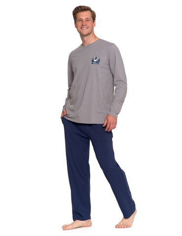 Długi rękaw - Piżama męska z długim rękawem i spodniami z bawełny SZARY - produkt 6