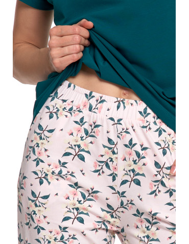 Krótki rękaw - Piżama damska bawełniana z krótkim rękawem i kwiatowym wzorem ZIELONY - produkt 5