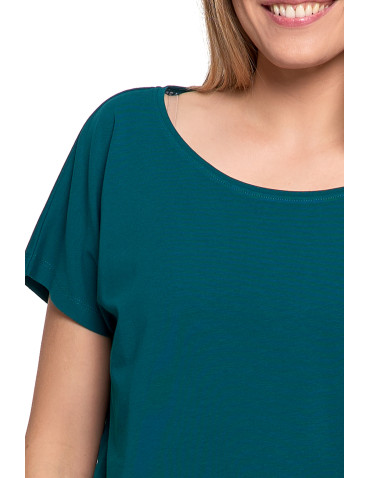 Krótki rękaw - Piżama damska bawełniana z krótkim rękawem i kwiatowym wzorem ZIELONY - produkt 4