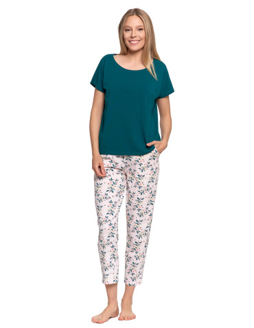 Piżama damska bawełniana z krótkim rękawem i kwiatowym wzorem