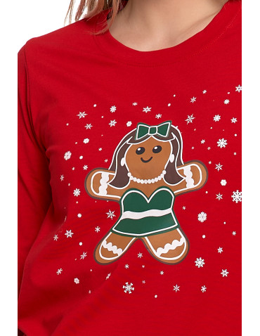 Długi rękaw - Damska piżama świąteczna z nadrukiem pierniczka CZERWONY - produkt 4